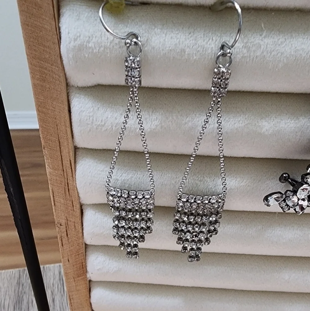 RHINESTONE CRESCENT CLIMBER SCREW BACK EARRINGS and CZ Dangle Post Earrings